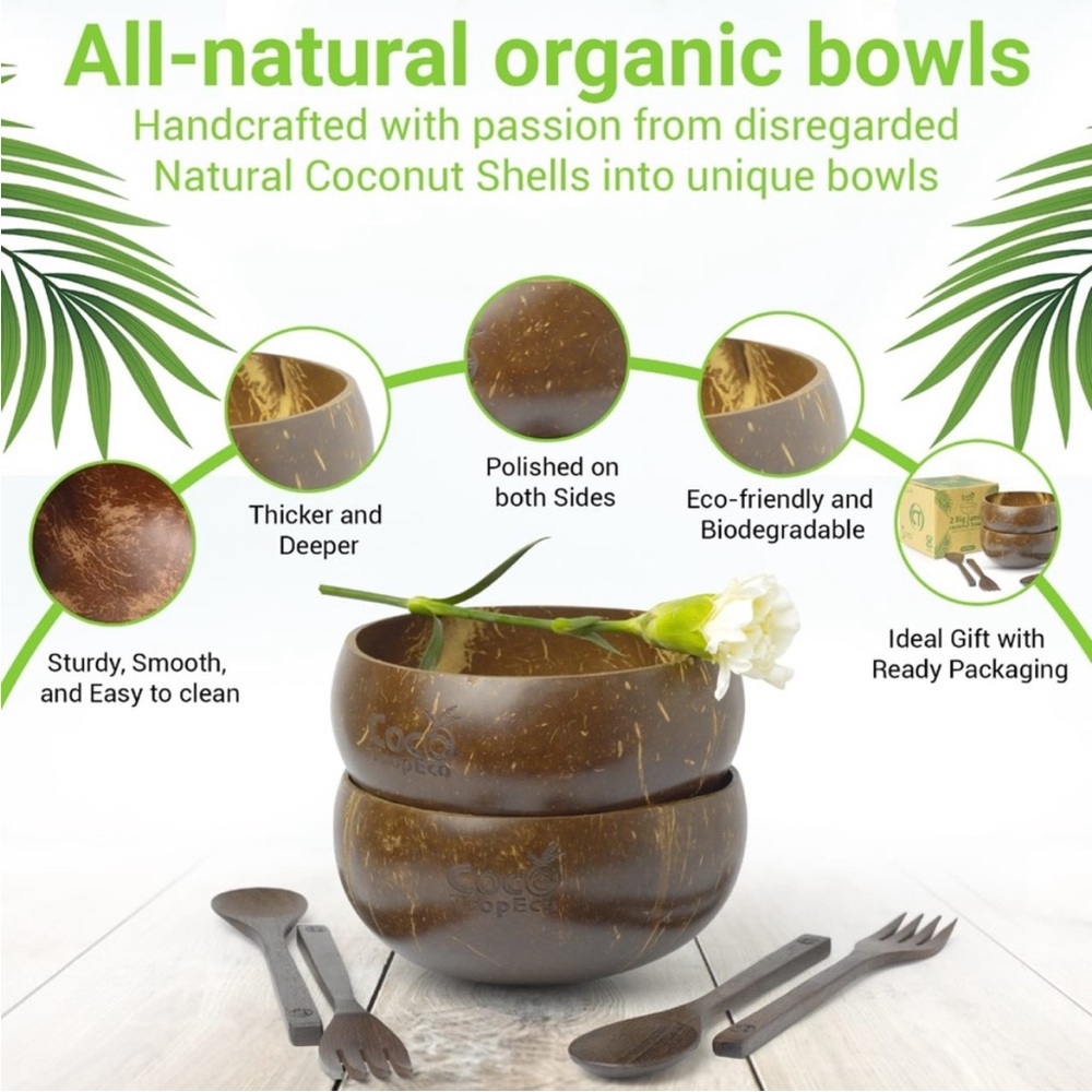 Handmade Bowls From Natural Coconut - 4 Bowl Set